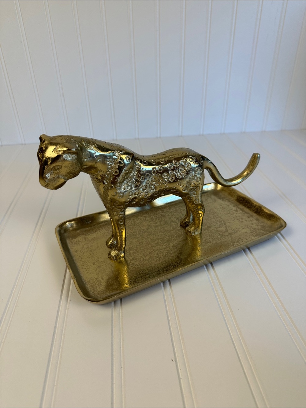 Gold Leopard Jewelry Tray - Decorative Metal Catchall